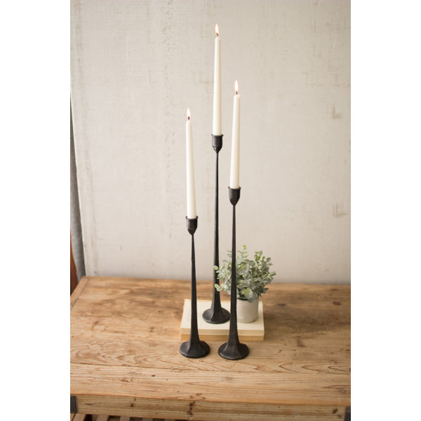 Gracie Oaks 3 Piece Cast Tall Iron Candlestick Set & Reviews